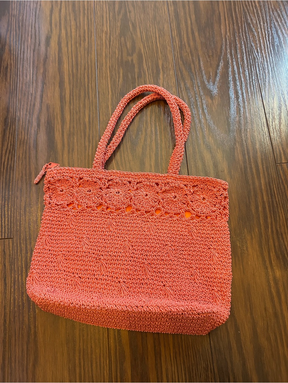 Vintage Carlo D'Santi Coral Orange Crochet Woven Purse Y2K 90s